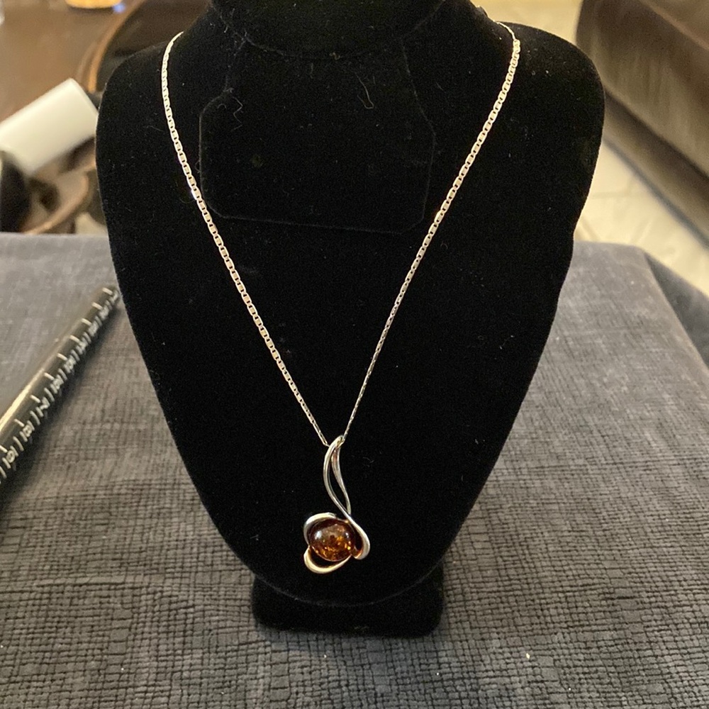 Sterling Silver Vintage Amber Necklace